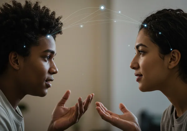 Two people actively listening and communicating empathetically