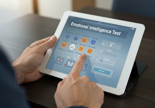 A person taking an emotional intelligence test online.