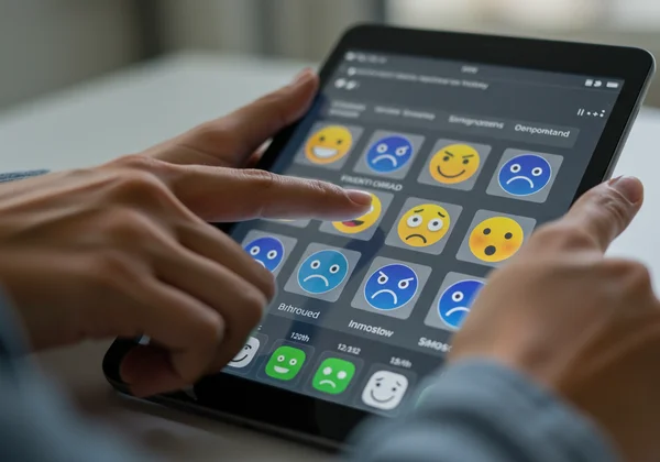 Person identifying emotions from faces on a screen, ability test