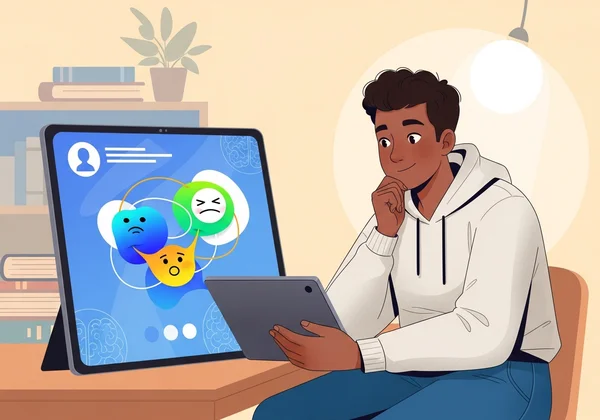 Student taking an EI test on a tablet, symbolizing self-discovery