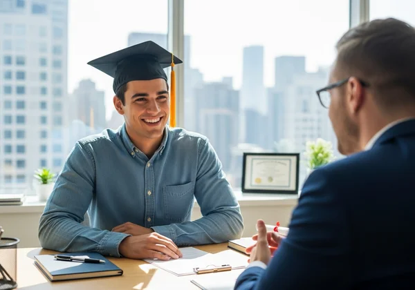 Confident student excelling in a job interview
