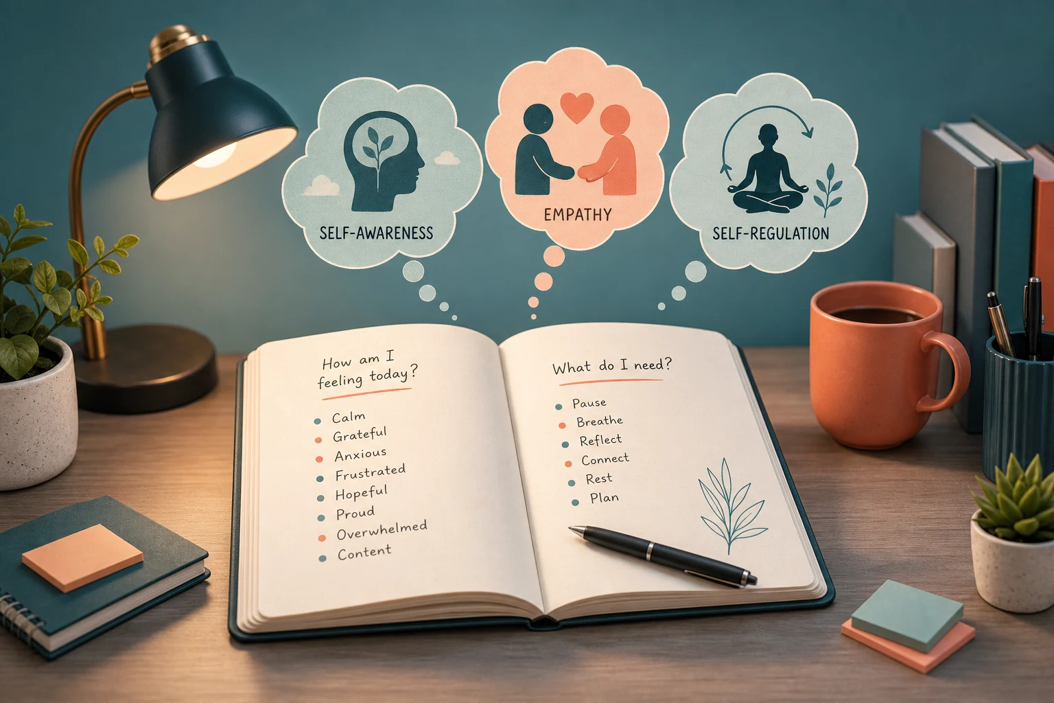 Calm emotional reflection desk