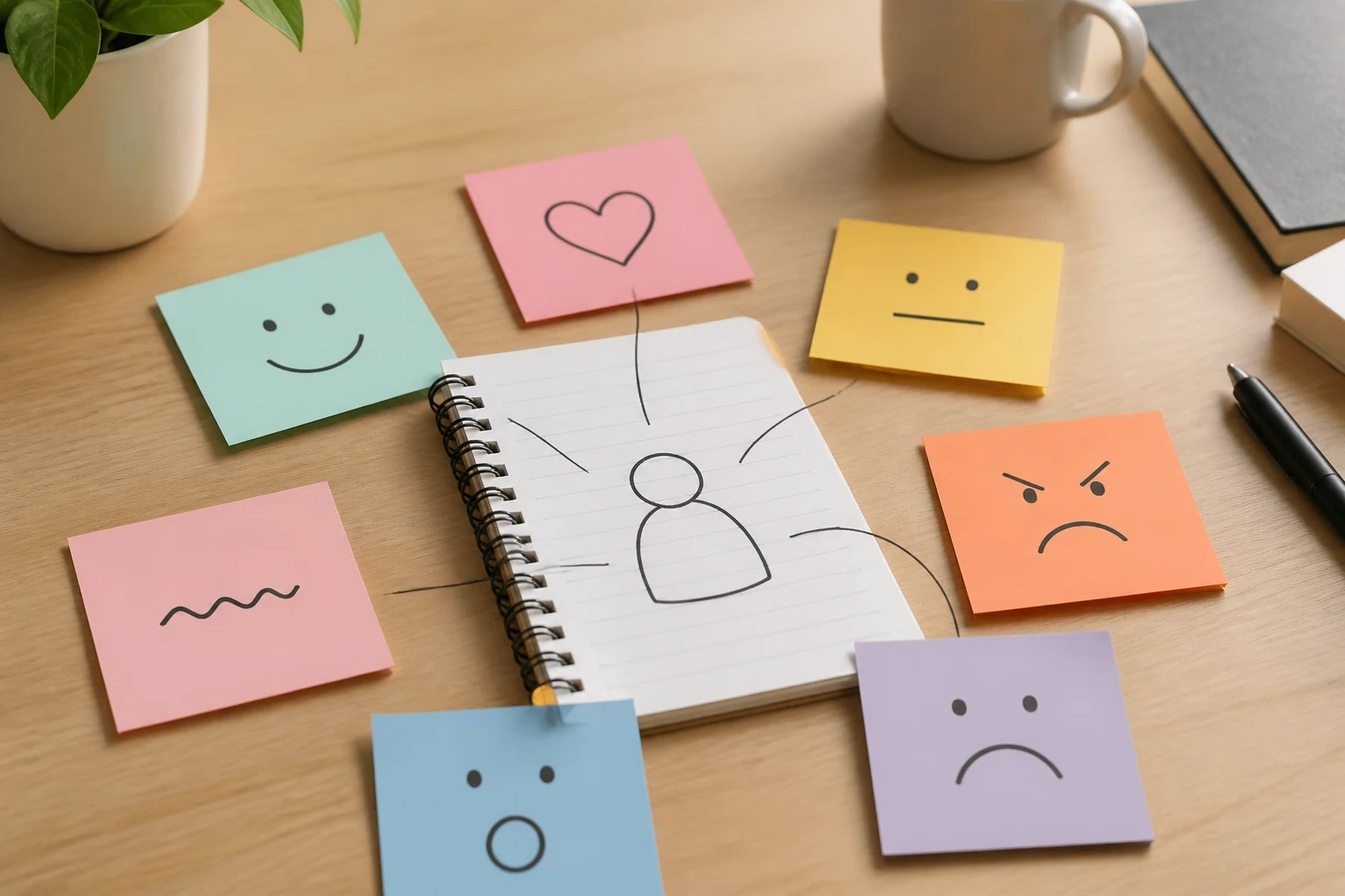 Sinais de emoção em notas pegajosas